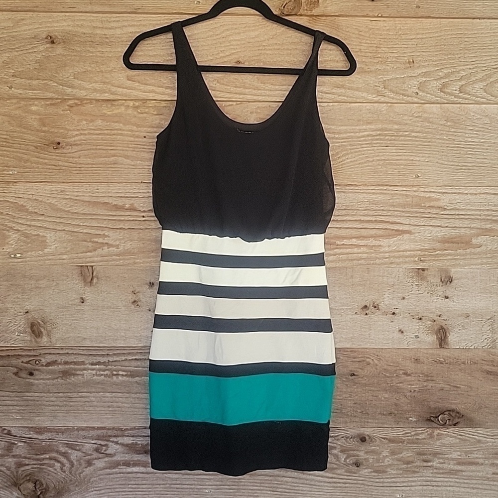 Express Size XSmall Black, Teal, Off White Color Blocked Bodycon Dress